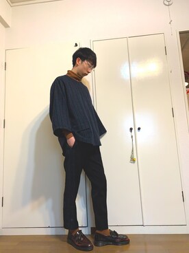 「SISE（シセ）のアイテム（ジャケット/アウター）」を使った、丸メガネ (YouTube)さん（メンズ・171cm）の春コーディネート
