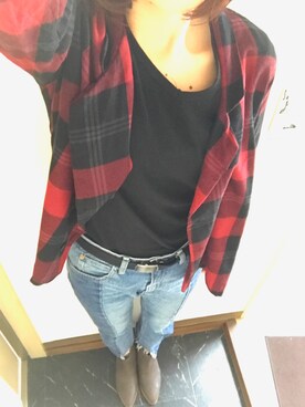 「リメイクデニム」｜「アイテム（シャツ/ブラウス）」を使った、あらみ(記録用)さん（レディース・169cm）の秋コーディネート