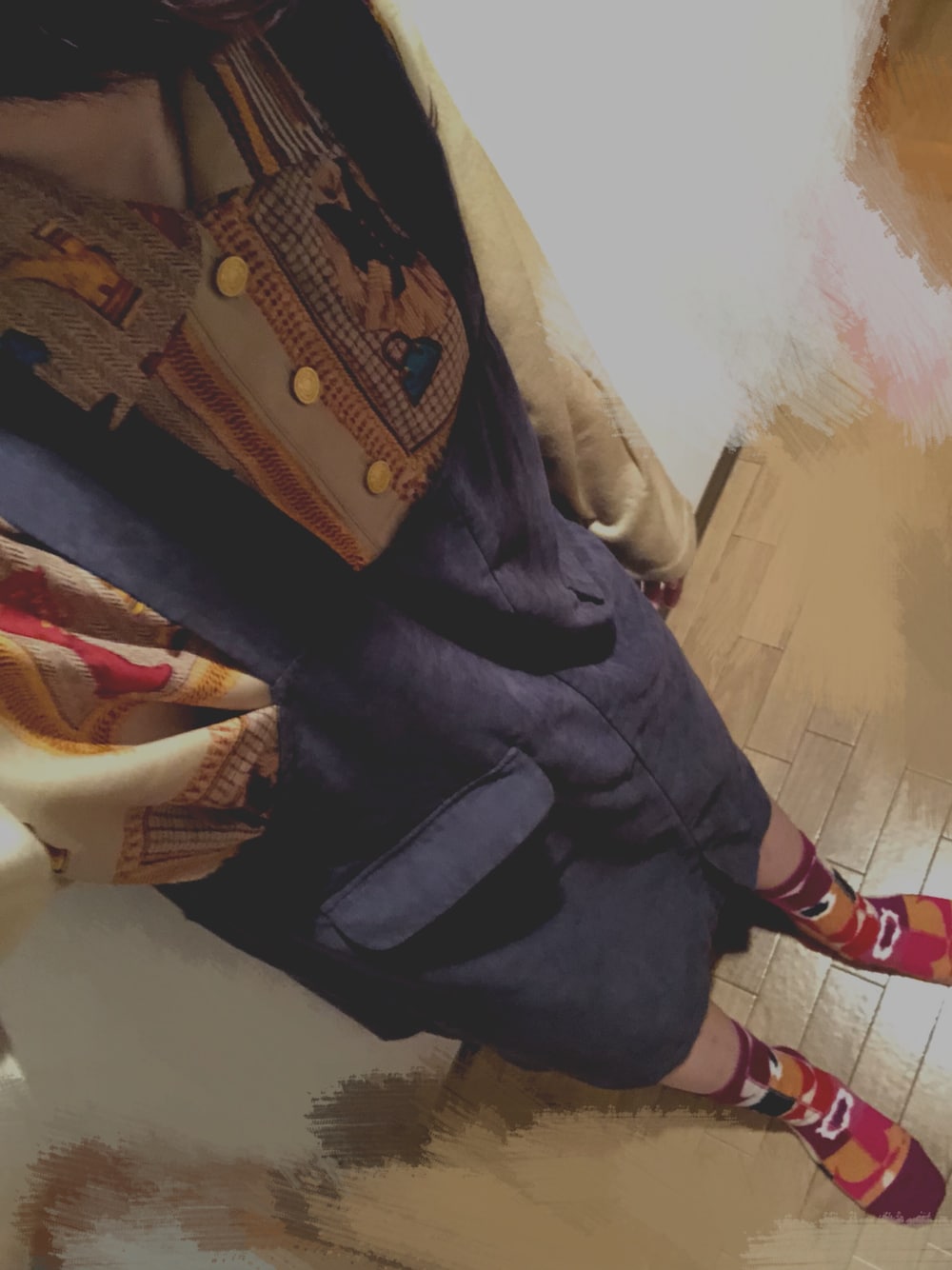「古着、古着MIX、古着好きな人と繋がりたい、古着女子」｜「POU DOU DOUのアイテム（オールインワン・サロペット、ブルー系）」を使った、あ ゆ こさん（レディース・154cm）の秋コーディネートの1枚目の写真