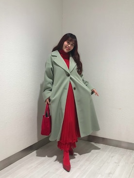 「レッドコーデ」｜「アイテム（パンプス）」を使った、Anna Shinozakiさん（レディース・153cm）の冬コーディネート
