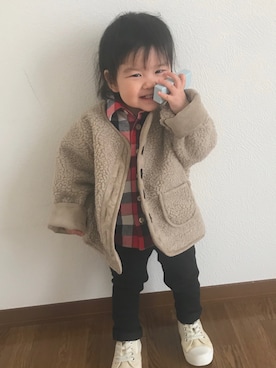 「黒パンツ」｜coco☺︎さん（キッズ・80cm）の冬コーディネート