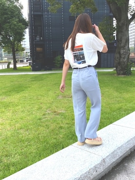 「LOWRYS FARM（ローリーズファーム）のセンタープレスカラーフレアパンツ　870189（その他パンツ）」を使った、ruri⭐︎さん（レディース・158cm）の夏コーディネート