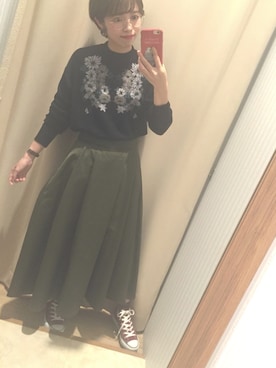 「earth music&ecology（アースミュージックアンドエコロジー）のアイテム（ニット/セーター、ブラック系）」を使った、のんすけさん（レディース・160cm）の秋コーディネート