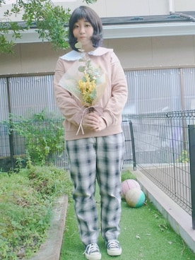 「H&M（エイチ・アンド・エム）のアイテム（シャツ/ブラウス、ホワイト系）」を使った、あきぎんさん（レディース・158cm）の秋コーディネート
