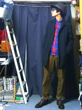 「uniform experiment」｜「アイテム（ステンカラーコート）」を使った、ponさん（メンズ・166cm）の冬コーディネート