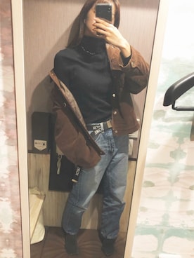 「UNIQLO（ユニクロ）のエクストラファインメリノリブタートルネックセーター（長袖）（ニット/セーター）」を使った、pipi さん（レディース・158cm）の秋コーディネート