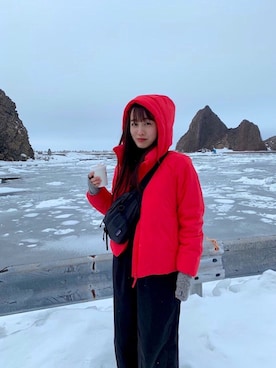 「アイテム（ダウンジャケット/コート、レッド系）」を使った、oguさん（レディース・155cm）の冬コーディネート