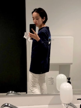 「H&M（エイチ・アンド・エム）のアイテム（その他パンツ、ホワイト系）」を使った、oguさん（レディース・155cm）の秋コーディネート