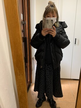 「Guess（ゲス）のアイテム（ダウンジャケット/コート）」を使った、makkoさん（レディース・149cm）の春コーディネート