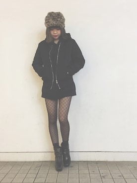 「網タイツ」｜「アイテム（ブルゾン）」を使った、FUKA(Blisey)さん（レディース・157cm）の春コーディネート