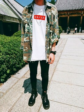 「Dr. Martens（ドクターマーチン）のアイテム（ブーツ、ブラック系）」を使った、Akiさん（メンズ・178cm）の夏コーディネート