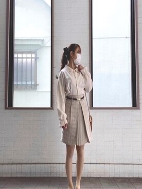 「RAY CASSIN（レイカズン）のアイテム（シャツ/ブラウス、ホワイト系）」を使った、유우さん（レディース・145cm）の春コーディネート