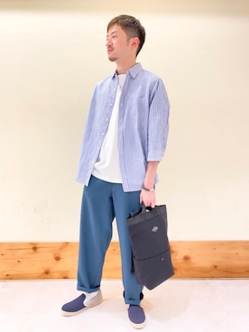 「USAコットン」｜「アイテム（スリッポン）」を使った、つかさん（メンズ・177cm）の春コーディネート