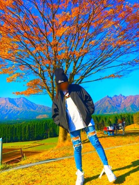 「ストリート系」｜「アイテム（ブルゾン）」を使った、♡yu‐mi♡さん（レディース・159cm）の秋コーディネート