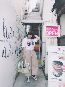「NET（ネット）のアイテム（パンツ）」を使った、Amberさん（レディース・163cm）の夏コーディネート