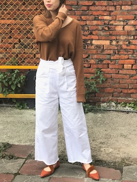 「アイテム（ローファー、オレンジ系）」を使った、77さん（レディース・165cm）の春コーディネート