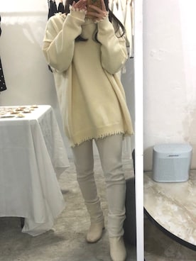 「w closet（ダブルクローゼット）のスクエアトゥブーツ（ブーツ）」を使った、suzuさん（レディース・154cm）の秋コーディネート