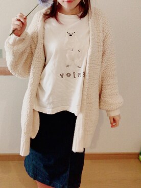 「w closet（ダブルクローゼット）のアイテム（ニット/セーター、ホワイト系）」を使った、おはるさん（149cm）の春コーディネート