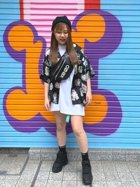 「KENZO」｜「アイテム（ニットキャップ/ビーニー）」を使った、りなじろさん（レディース・154cm）の春コーディネート