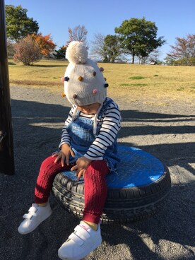 「wearhalloween2017」｜「アイテム（サロペット/オーバーオール）」を使った、haruさん（キッズ・70cm）の秋コーディネート