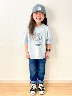 「COLEMAN（コールマン）のアイテム（キャップ）」を使った、RUCAさん（キッズ・110cm）の春コーディネート