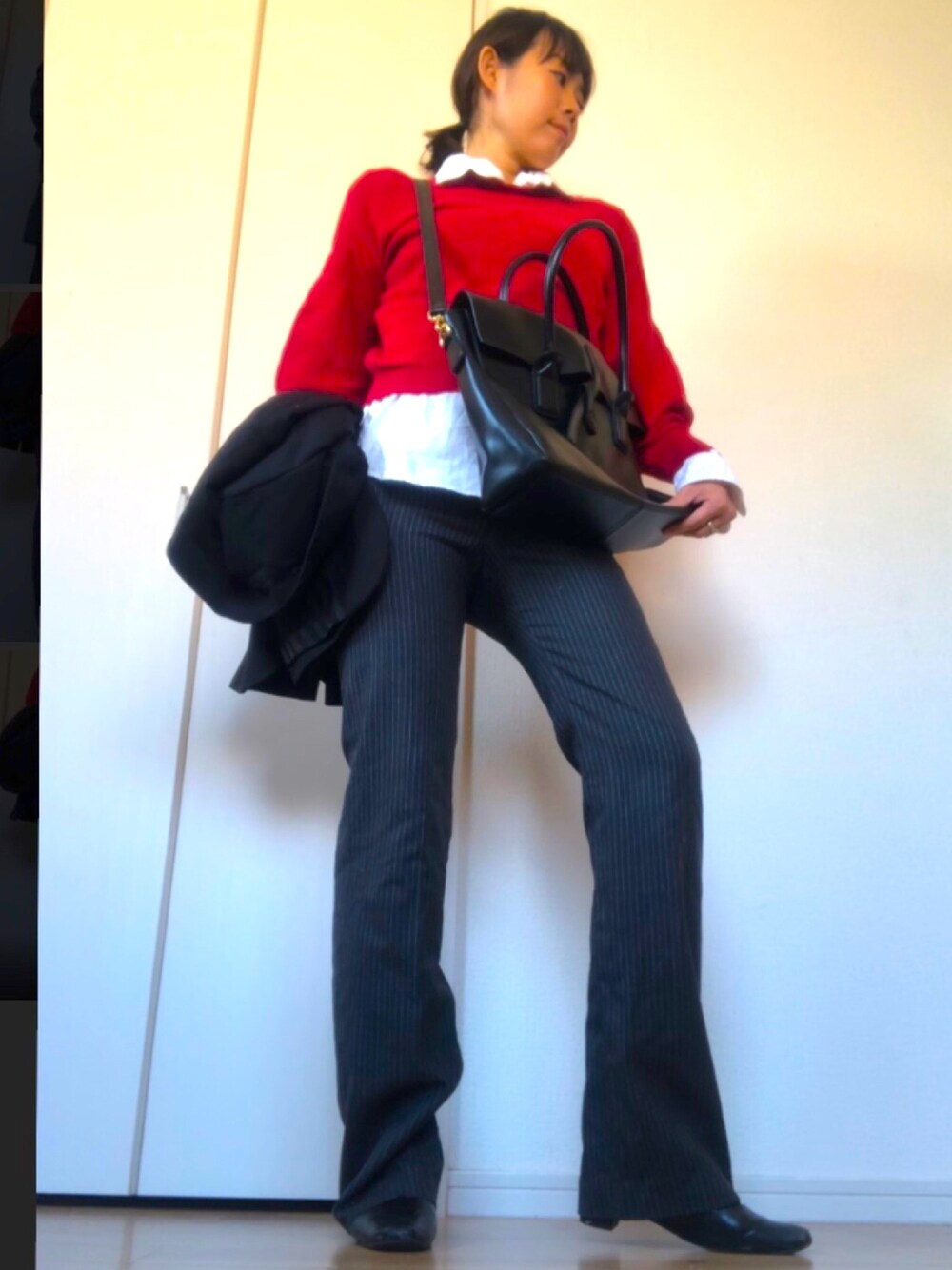 「きれいめカジュアル」｜「ROPE'のアイテム（スラックス、グレー系）」を使った、杏15号さん（レディース・166cm）の春コーディネートの1枚目の写真