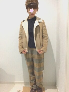 「GU（ジーユー）のアイテム（ムートンコート）」を使った、えなしさん（レディース・154cm）の冬コーディネート