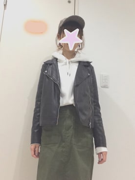 「ボーイッシュ」｜「アイテム（ライダースジャケット）」を使った、えなしさん（レディース・154cm）の春コーディネート
