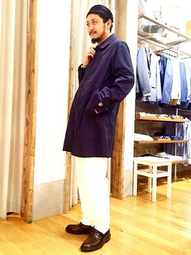 「orcival」｜「アイテム（ステンカラーコート）」を使った、村山さん（メンズ・170cm）の春コーディネート