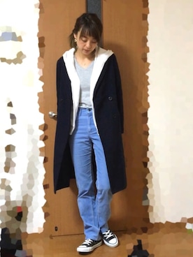 「水色」｜「アイテム（チェスターコート）」を使った、yuki ♡さん（レディース・162cm）の冬コーディネート