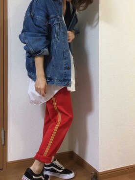yuki ♡さんの「エクストラファインコットンオーバーサイズロングシャツ（ストライプ・長袖）」を使ったコーディネート