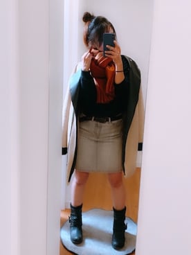 「archives（アルシーヴ）のアイテム（ライダースジャケット）」を使った、mininandayoさん（レディース・150cm）の冬コーディネート