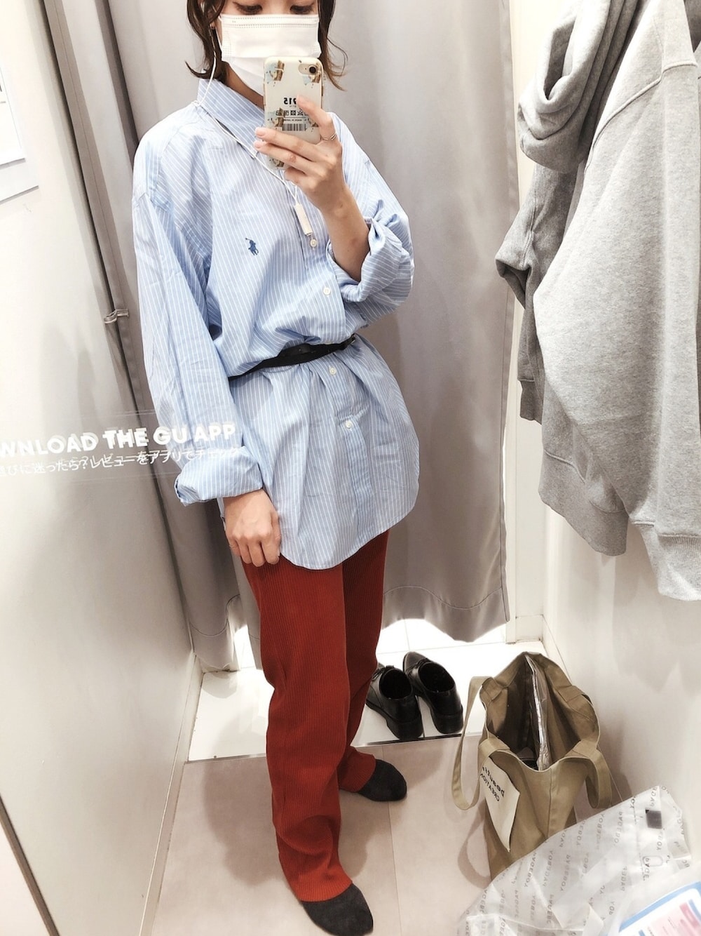 「古着、ラルフローレンシャツ、カジュアル、古着シャツ」｜「POLO RALPH LAURENのアイテム（シャツ/ブラウス、ブルー系）」を使った、sahoさん（レディース・161cm）の秋コーディネートの1枚目の写真