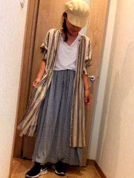 「シャツカーディガン」｜「アイテム（帽子）」を使った、apricotさん（レディース・150cm）の夏コーディネート