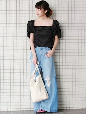 「アイテム（シューズ、パープル系）」を使った、Kandaさん（レディース・158cm）の春コーディネート