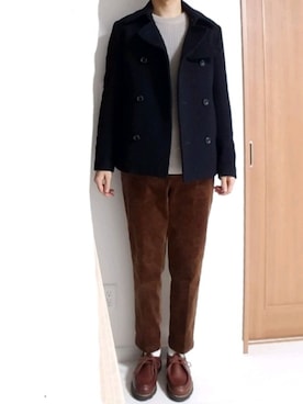 「秋冬」｜「アイテム（ピーコート）」を使った、じじさん（メンズ・178cm）の秋コーディネート