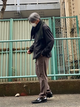 「アイテム（ノーカラージャケット）」を使った、こすちんさん（メンズ・178cm）の冬コーディネート