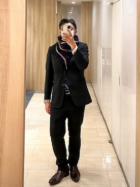 「マフラー」｜「アイテム（セットアップ）」を使った、こすちんさん（メンズ・178cm）の冬コーディネート
