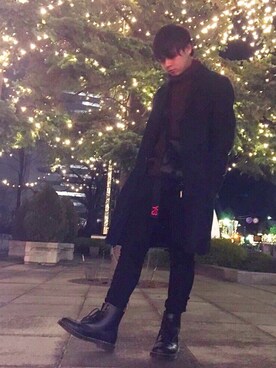 「マーチン」｜「アイテム（チェスターコート）」を使った、ジャスティンさん（メンズ・168cm）の冬コーディネート
