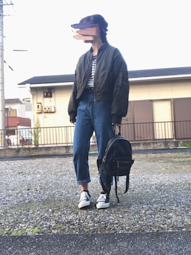 「chocomee（チョコミー）のアイテム（MA-1）」を使った、ｱﾕﾐ¨̮⋆さん（レディース・157cm）の秋コーディネート