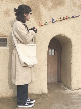 「ハイウエストデニム」｜「アイテム（トレンチコート）」を使った、ｱﾕﾐ¨̮⋆さん（レディース・157cm）の春コーディネート