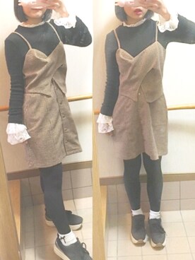 「RETRO GIRL（レトロガール）のアイテム（サロペット/オーバーオール）」を使った、kiki  🌙さん（レディース・152cm）の冬コーディネート