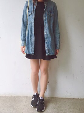 「EMODA（エモダ）のConsciousフィットフレアータンクOP（ワンピース、ブラック系）」を使った、tohanさん（レディース・161cm）の秋コーディネート