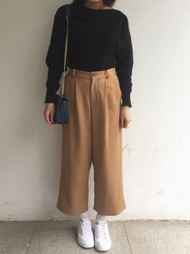 「MAJESTIC LEGON（マジェスティックレゴン）のウエストリボンパンツ（その他パンツ、イエロー系）」を使った、tohanさん（レディース・161cm）の秋コーディネート