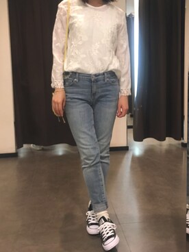 「CONVERSE（コンバース）のCONVERSE コンバース ALL STAR OX オールスター オックス　（スニーカー、ホワイト系）」を使った、tohanさん（レディース・161cm）の春コーディネート
