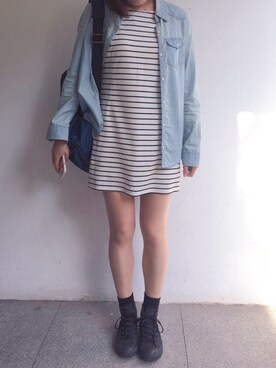 「N.（N. Natural Beauty Basic）（エヌエヌナチュラルビューティーベーシック）のボリュームデニムシャツ（シャツ/ブラウス、ブルー系）」を使った、tohanさん（レディース・161cm）の春コーディネート