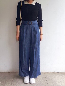 「BE RADIANCE（ビーラディエンス）のアイテム（ニット/セーター、ブラック系）」を使った、tohanさん（レディース・161cm）の春コーディネート