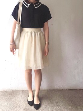 「TITTY&CO.（ティティーアンドコー）のアイテム（スカート、イエロー系）」を使った、tohanさん（レディース・161cm）の夏コーディネート