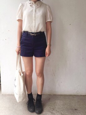 「CONVERSE（コンバース）のCONVERSE ALL STAR HI (BKM)（スニーカー、ブラック系）」を使った、tohanさん（レディース・161cm）の夏コーディネート