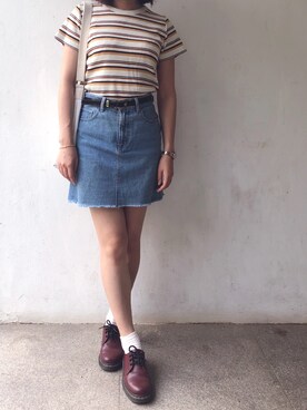 「Dr. Martens（ドクターマーチン）のDr.Martens / 1461 59 3EYESHOE_mtn（その他シューズ、レッド系）」を使った、tohanさん（レディース・161cm）の夏コーディネート